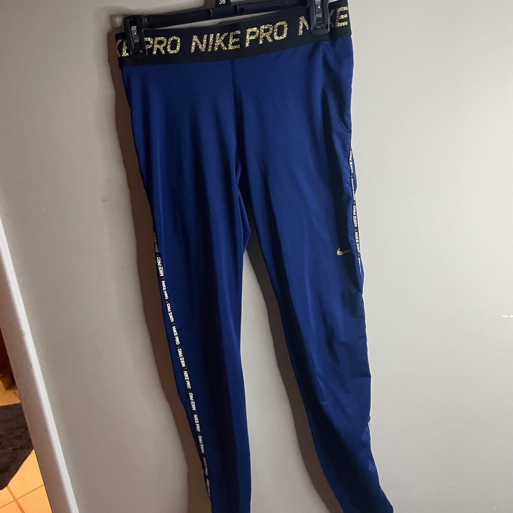 Nike Pro Royal Blue and Gold leggings sz M